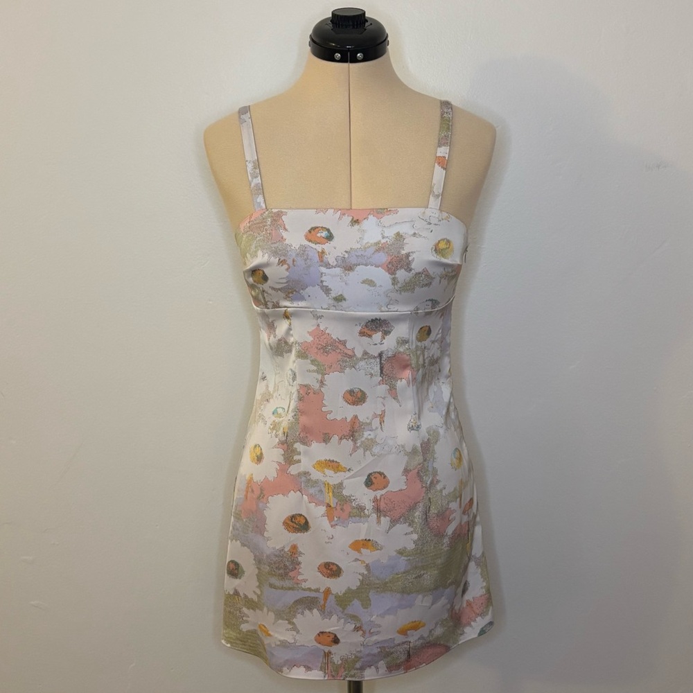 Urban Outfitters UO Pastel Floral Daisy Square Neck Cutout Mini Slip Dress, S